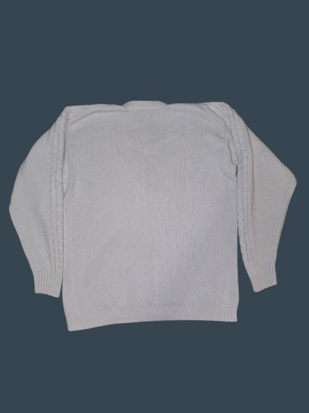 Lizsport White Cotton Cable Knit V-Neck Sweater Women's M READ - Picture 4 of 8